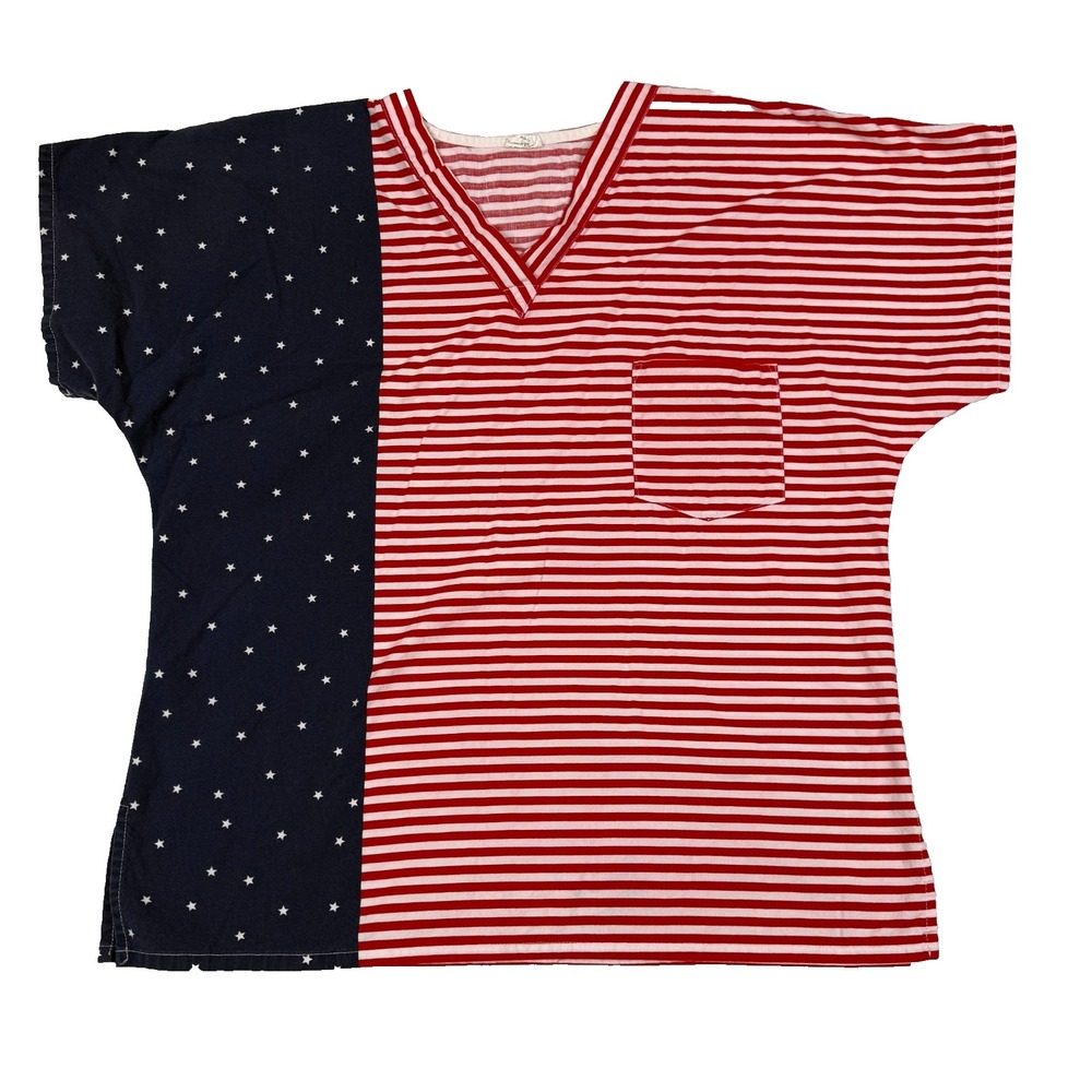 Cotton Scrubs & Co Womens Scrub Top Size Medium American Flag USA Made